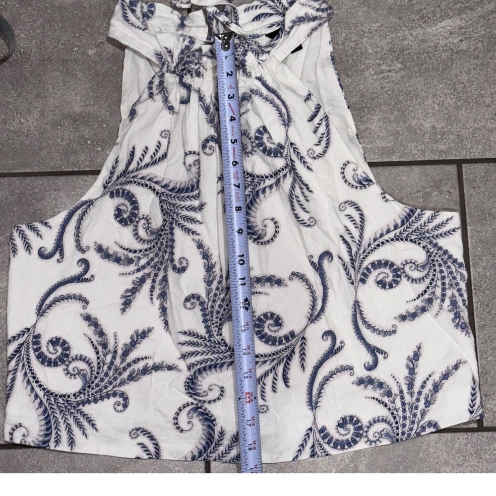 Banana Republic Halter Top Womens 16 White Blue Excellent Linen Blend Paisley - Picture 4 of 8
